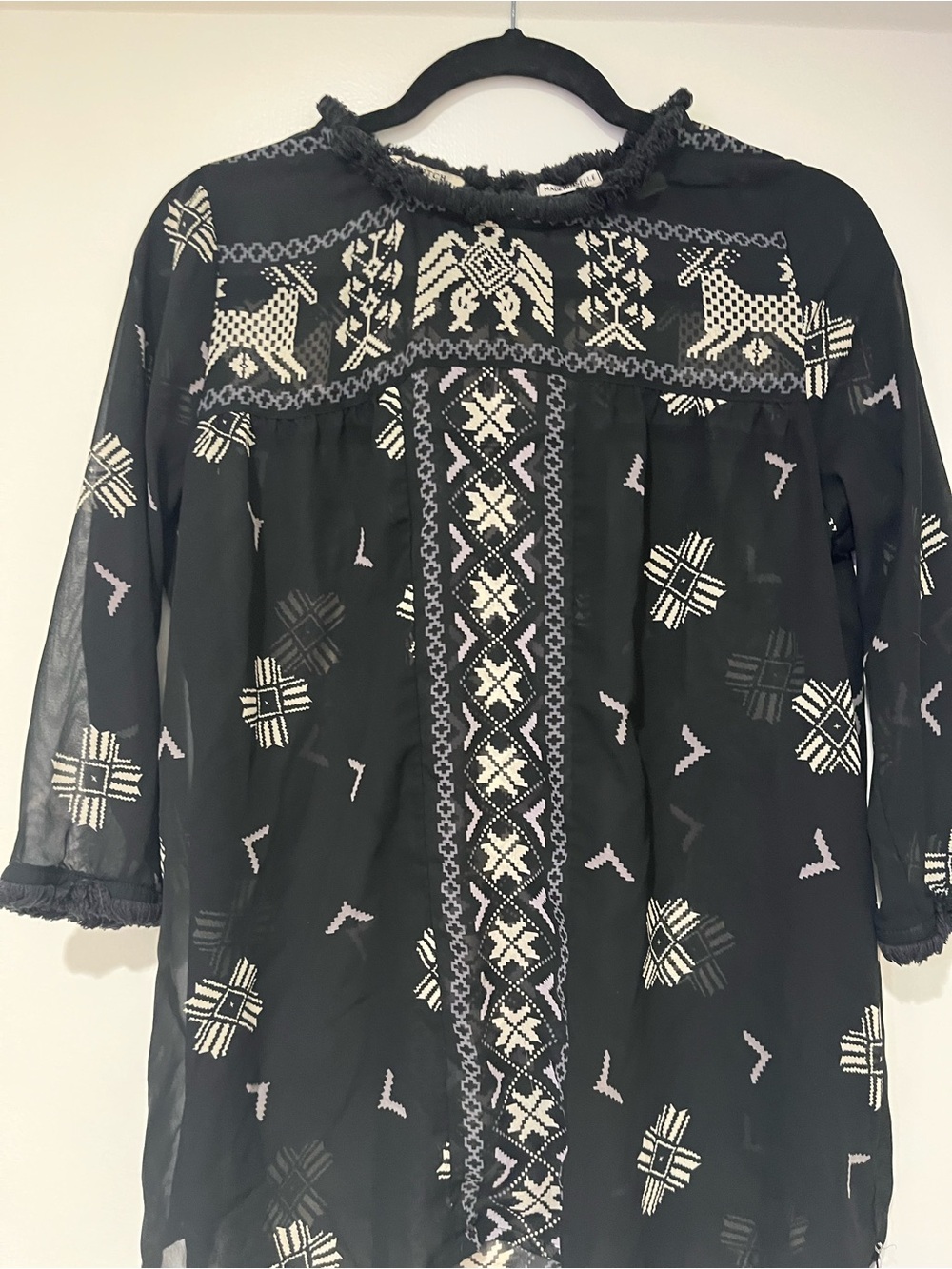 Scotch & Soda Black Sheer Tunic with Cream Embroidery and Lilac Trim